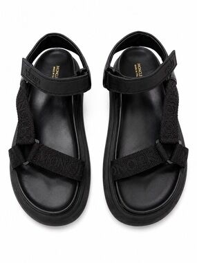 Moncler Black Leather Platform Sandals with Logo Straps size 39